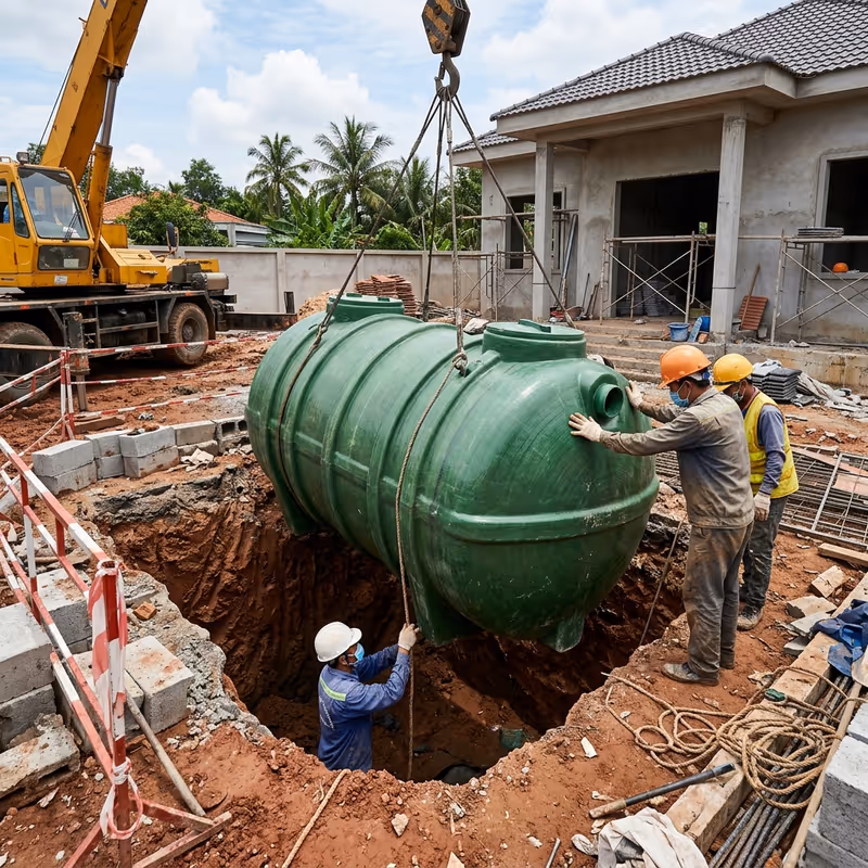 So sánh trực quan giữa bể phốt composite và bể xây gạch truyền thống