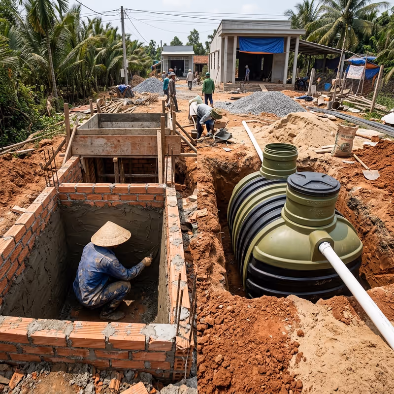 Bể Phốt Composite và Bể Xây Gạch: Nên Chọn Loại Nào? So Sánh Chi Tiết 2026