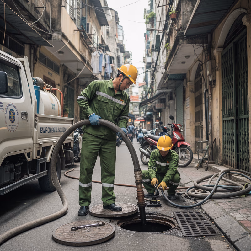 Mô phỏng nguyên lý hoạt động và dòng chảy của chất thải trong bể tự hoại