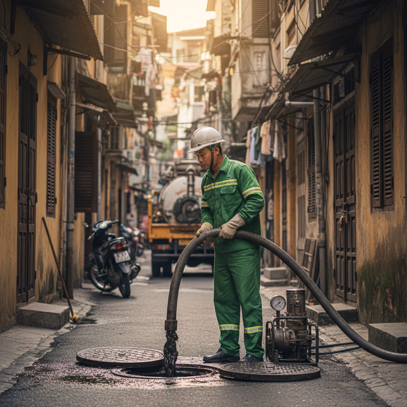Dàn xe bồn hiện đại, đa dạng dung tích của Môi Trường Xanh phục vụ khách hàng tại Hà Nội