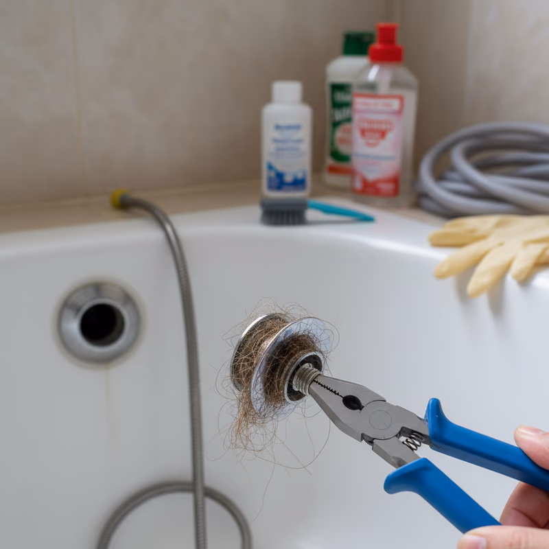 Hình ảnh bồn tắm bị tắc nghẽn, nước rút chậm