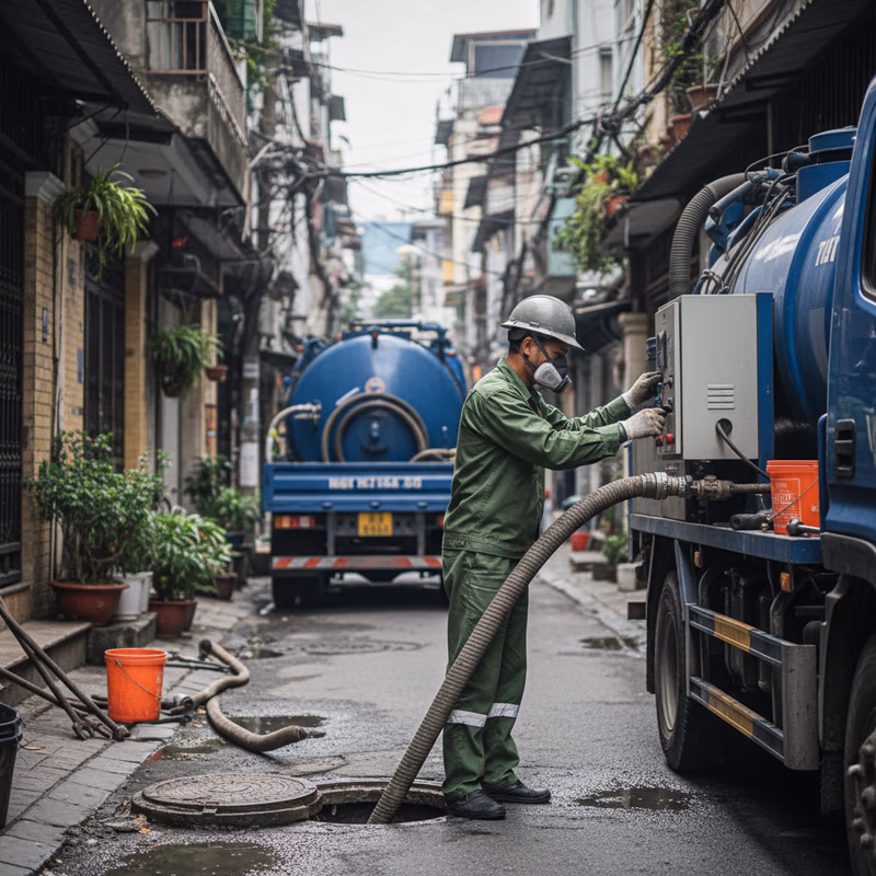 Xe hút bể phốt lừa đảo thường cũ nát, không có logo và thông tin công ty rõ ràng