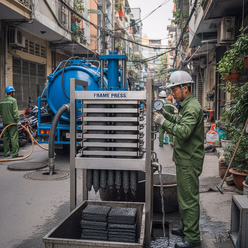 Bánh bùn khô sau quá trình lọc ép bằng máy Frame Press