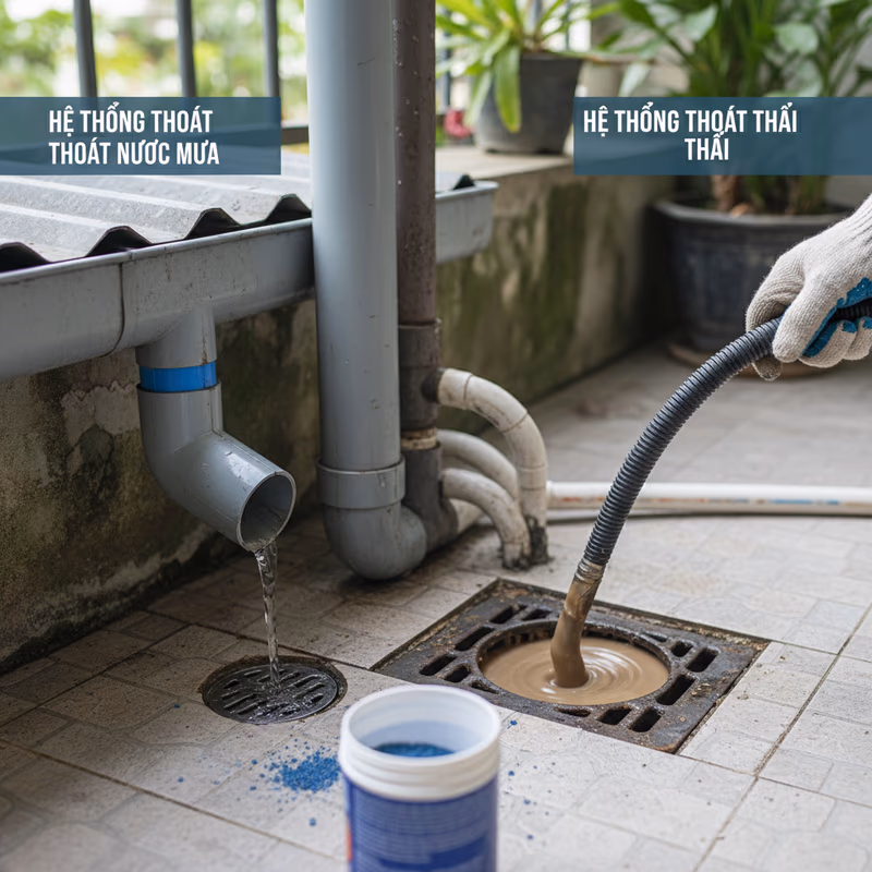 Sơ đồ hệ thống thoát nước mưa và nước thải trong nhà