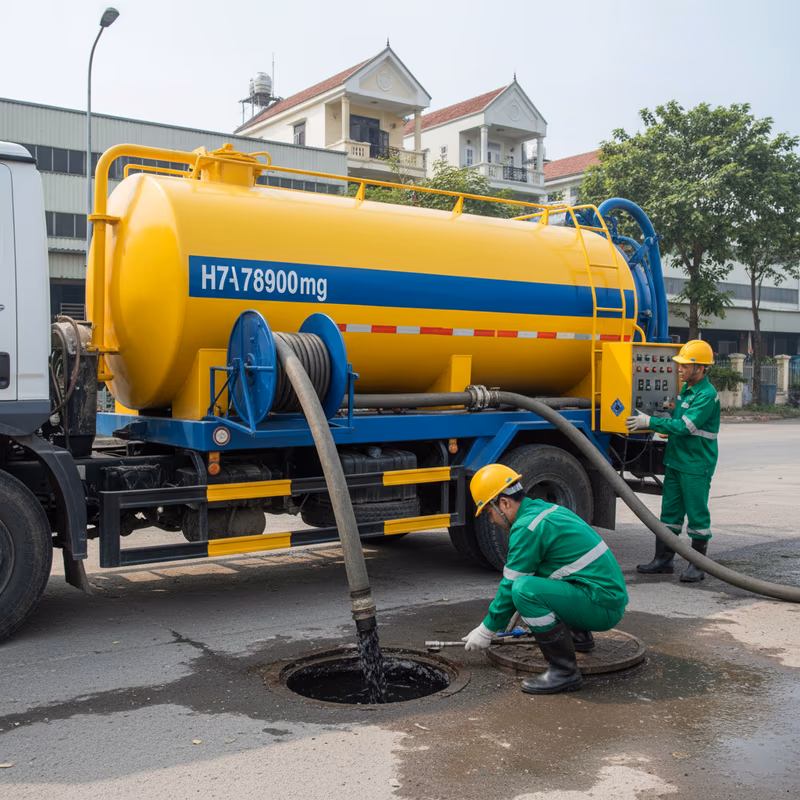 Xe bồn 20m³ thi công hút bể phốt công nghiệp khu Đông Anh