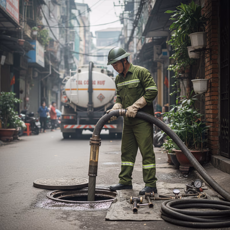 Quy trình hút bể phốt tại các cơ sở sản xuất Sóc Sơn