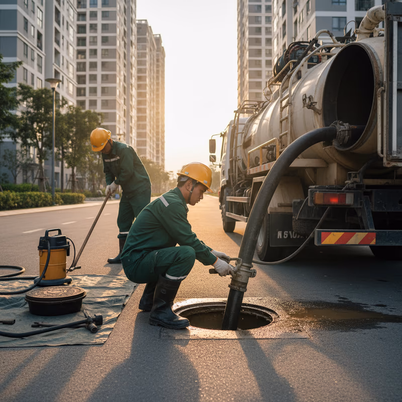 Quy trình hút bể phốt an toàn tại Park Hill Times City