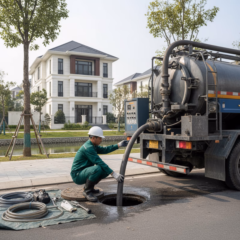 Xe hút bể phốt chuyên nghiệp Môi Trường Xanh tại Vinhomes Riverside