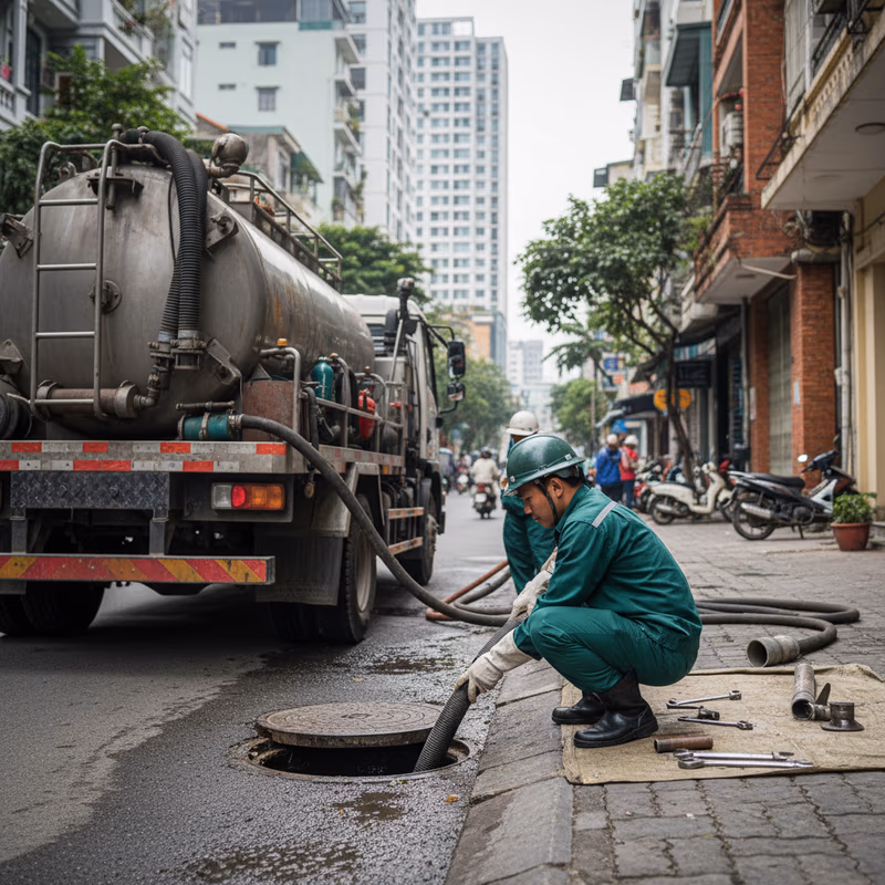 Quy trình hút bể phốt an toàn tại Vinhomes Smart City