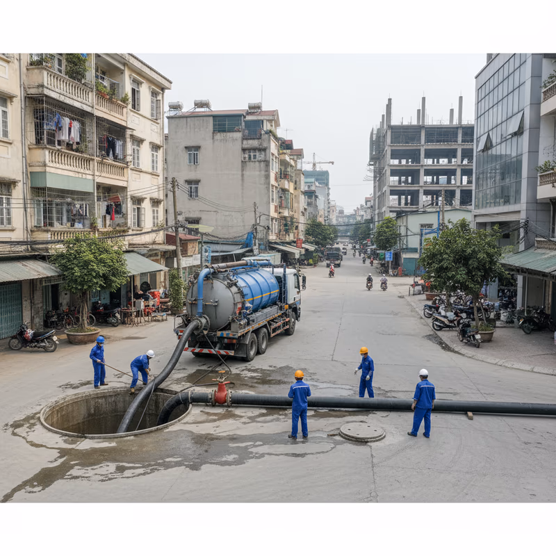Quy trình xử lý chất thải công nghiệp tại KCN Thăng Long: Hút bể phốt quy mô lớn