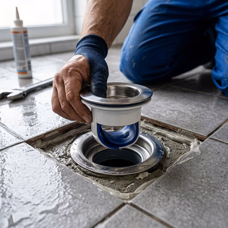 Hình ảnh cống thoát sàn trong nhà tắm bốc mùi hôi vào mùa mưa