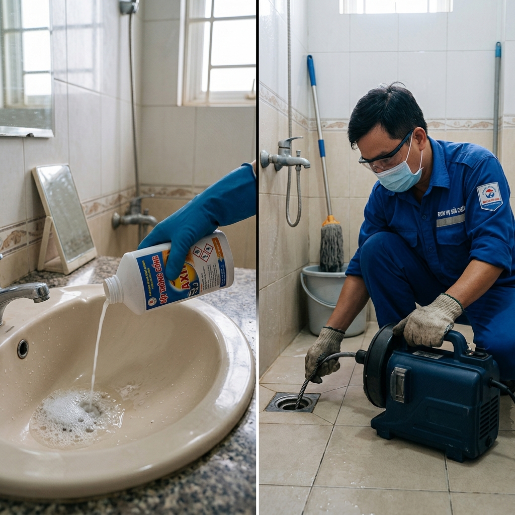 Nên Thông Cống Bằng Hóa Chất Hay Máy Lò Xo? So Sánh Chi Tiết