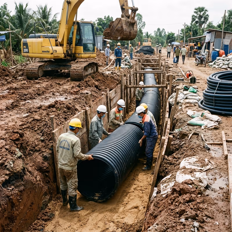 Thi công ống nhựa HDPE linh hoạt trong địa hình phức tạp