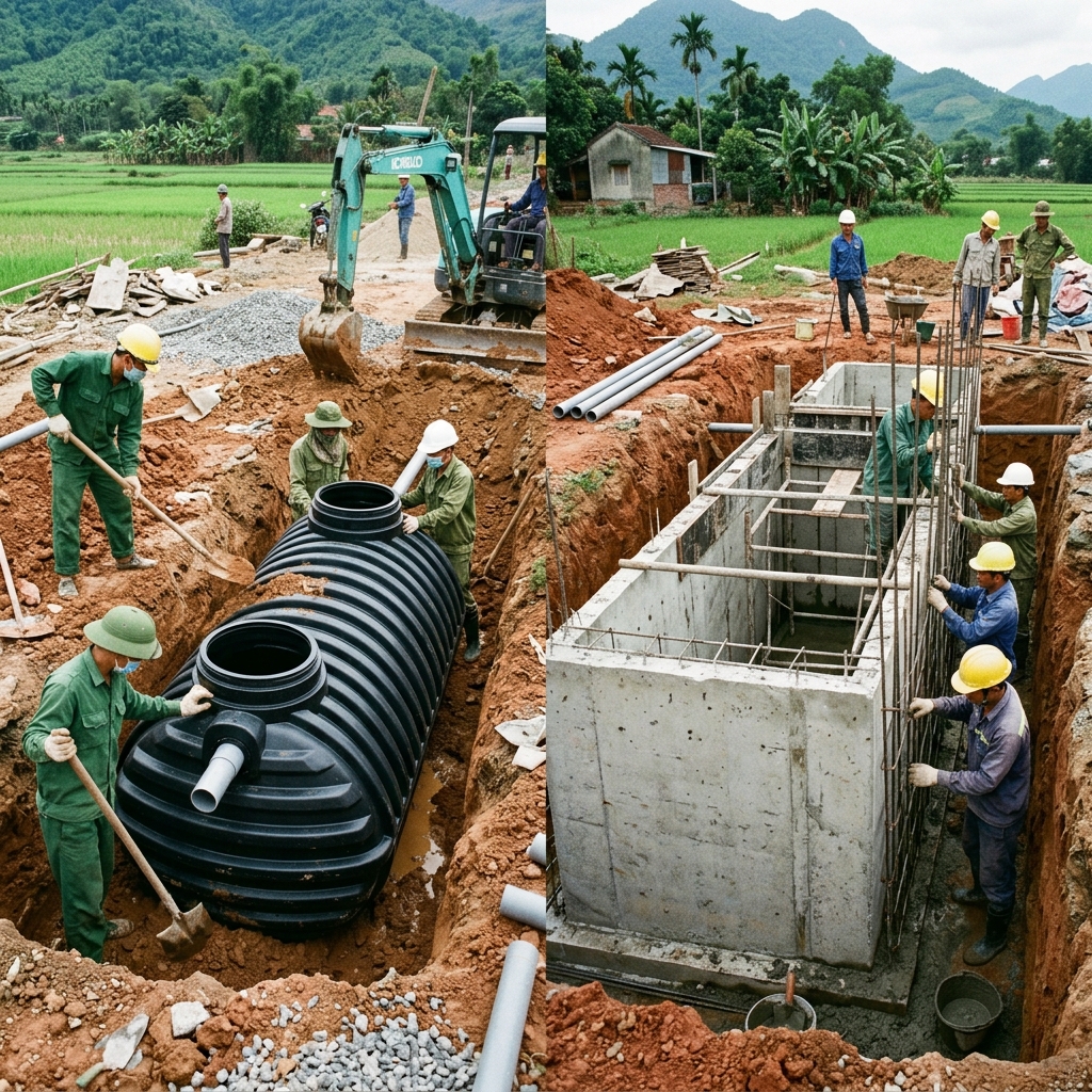 Bể phốt nhựa composite và bể phốt bê tông: loại nào bền hơn?
