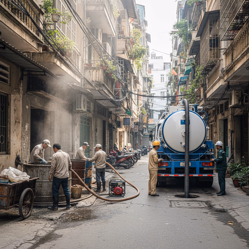 Hút bể phốt thủ công vs công nghiệp: Chi phí, hiệu quả, an toàn