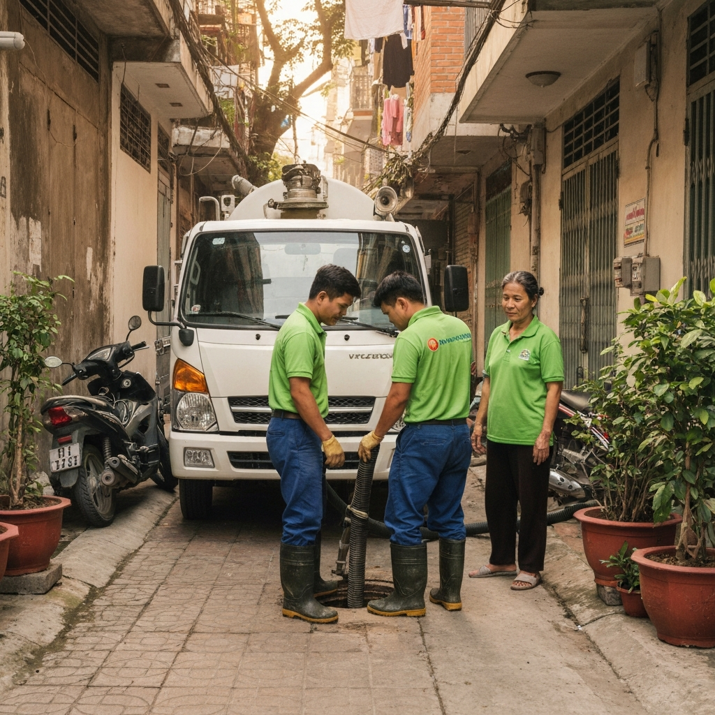Hút bể phốt giá rẻ tại ngõ nhỏ Hà Nội