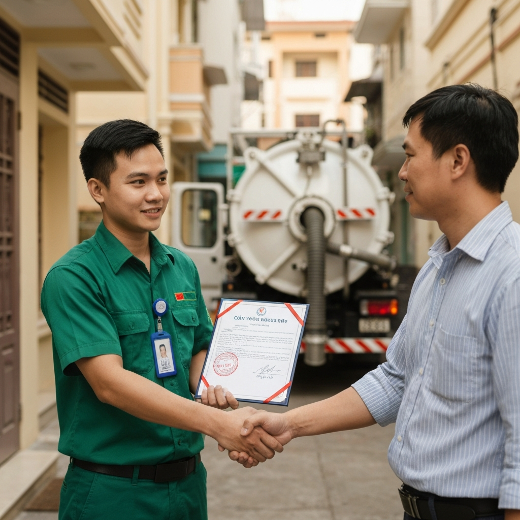 Bàn giao bảo hành hút bể phốt có con dấu đỏ
